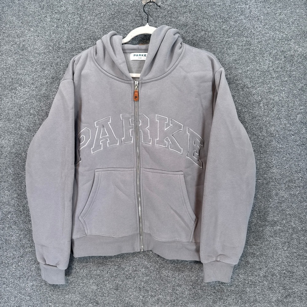 Parke Varsity Sweatshirt Womens Small/Medium Stone Monochrome Zip Up Hoodie